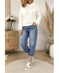 Pull écru à capuche avec mohair