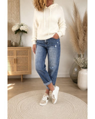 Pull écru à capuche avec mohair