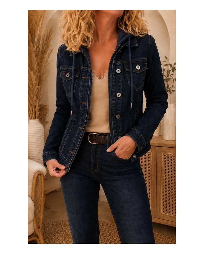 Veste en jean à capuche bleu brut