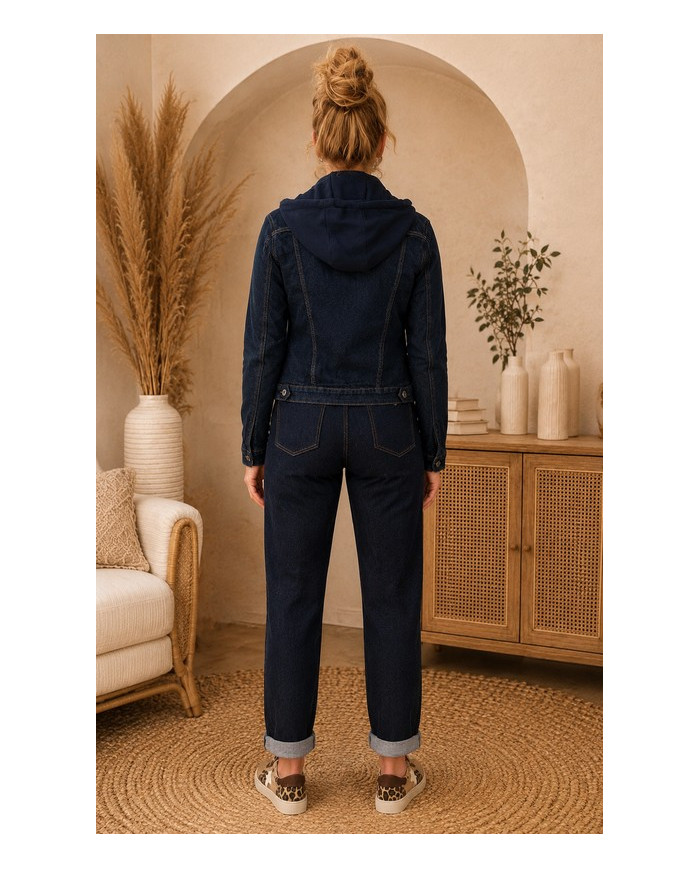 Veste en jean à capuche bleu brut