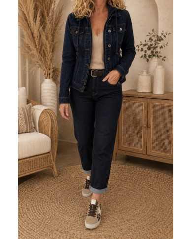 Veste en jean à capuche bleu brut