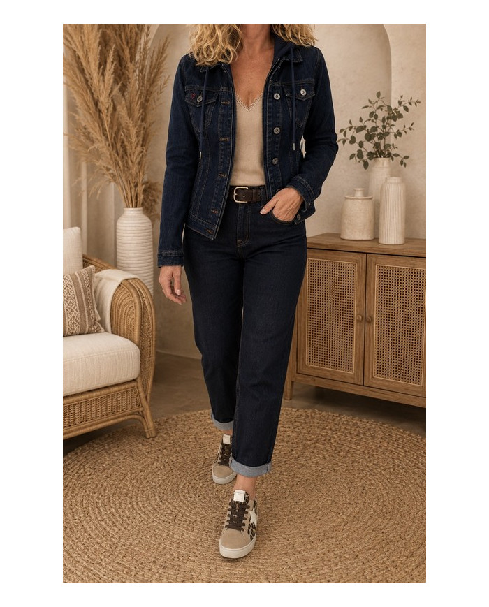 Veste en jean à capuche bleu brut