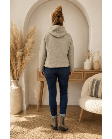 Veste taupe à capuche laine bouillie