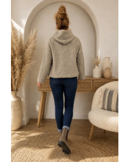 Veste taupe à capuche laine bouillie