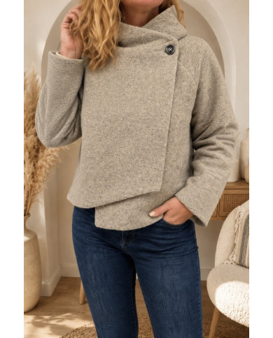 Veste taupe à capuche laine bouillie