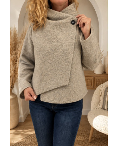 Veste taupe à capuche laine bouillie