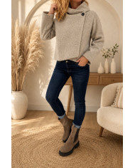 Veste taupe à capuche laine bouillie
