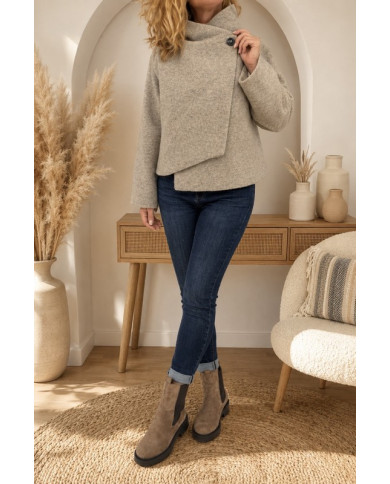 Veste taupe à capuche laine bouillie