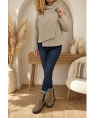 Veste taupe à capuche laine bouillie