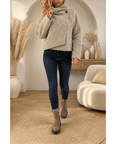 Veste taupe à capuche laine bouillie