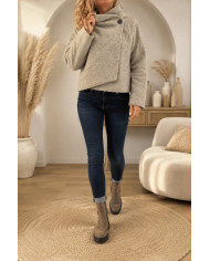 Veste taupe à capuche laine bouillie