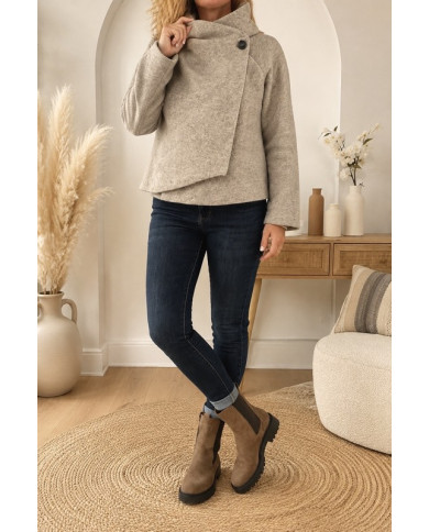 Veste taupe à capuche laine bouillie