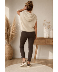 Gilet en mohair sans manches beige à capuche
