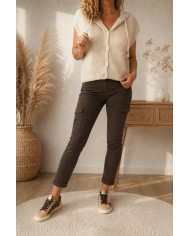 Gilet en mohair sans manches beige à capuche