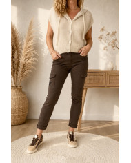 Gilet en mohair sans manches beige à capuche