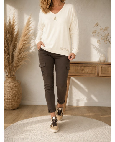 Pull écru étoile doré