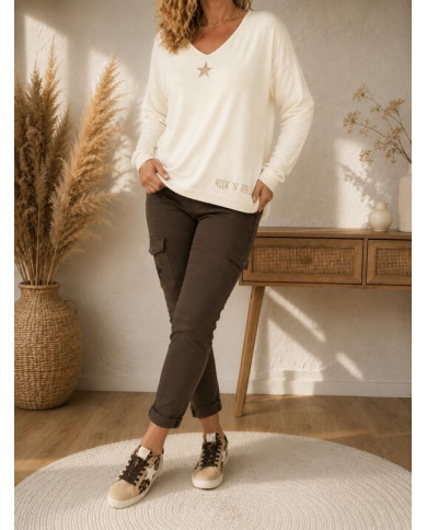 Pull écru étoile doré