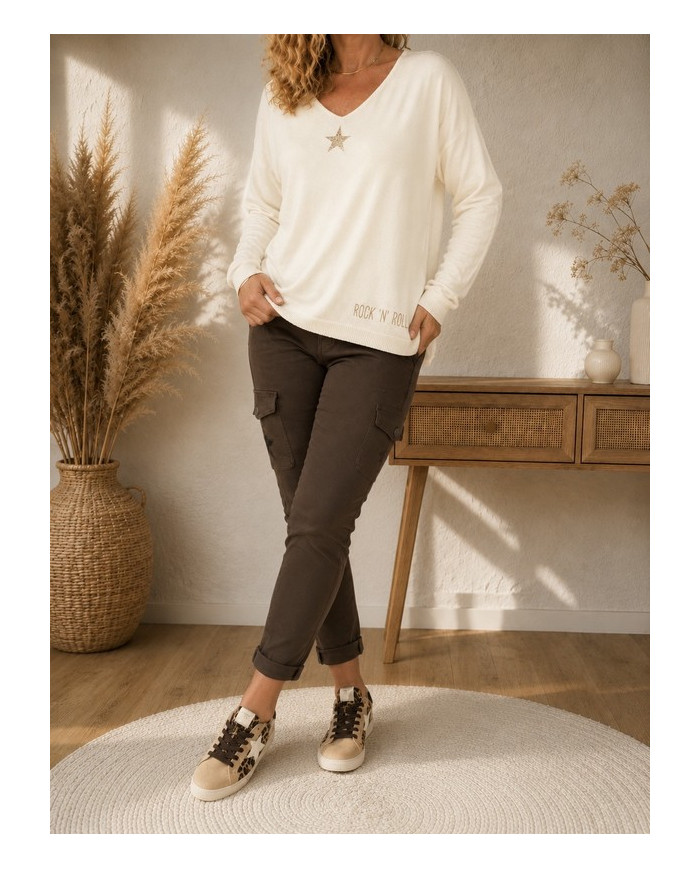 Pull écru étoile doré