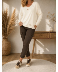 Pull écru étoile doré