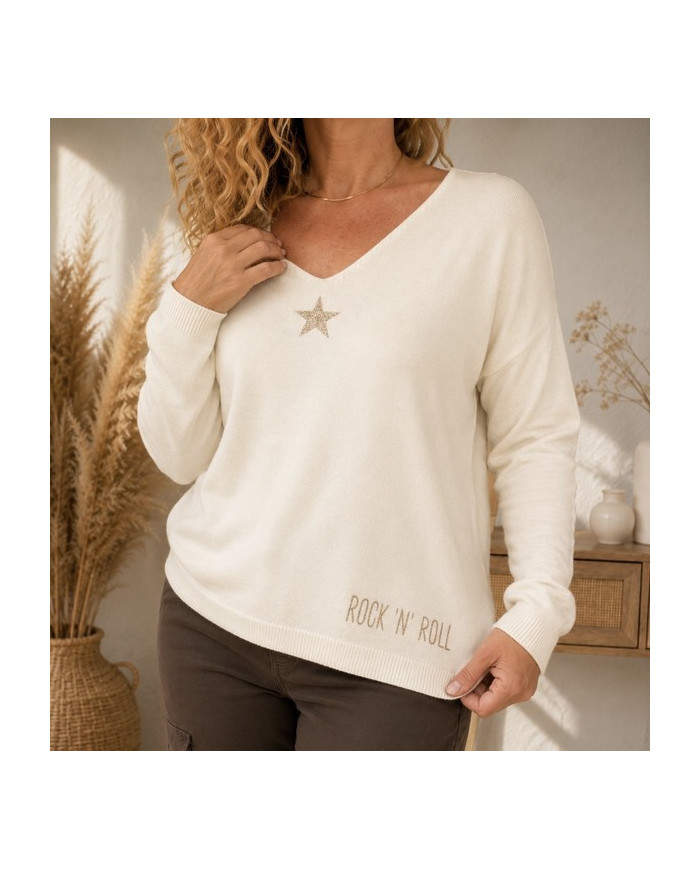 Pull écru étoile doré