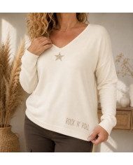 Pull écru étoile doré