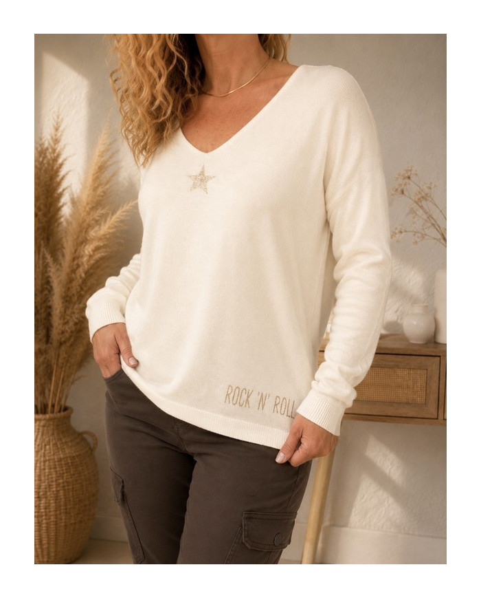 Pull écru étoile doré