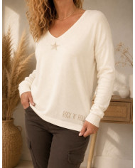 Pull écru étoile doré