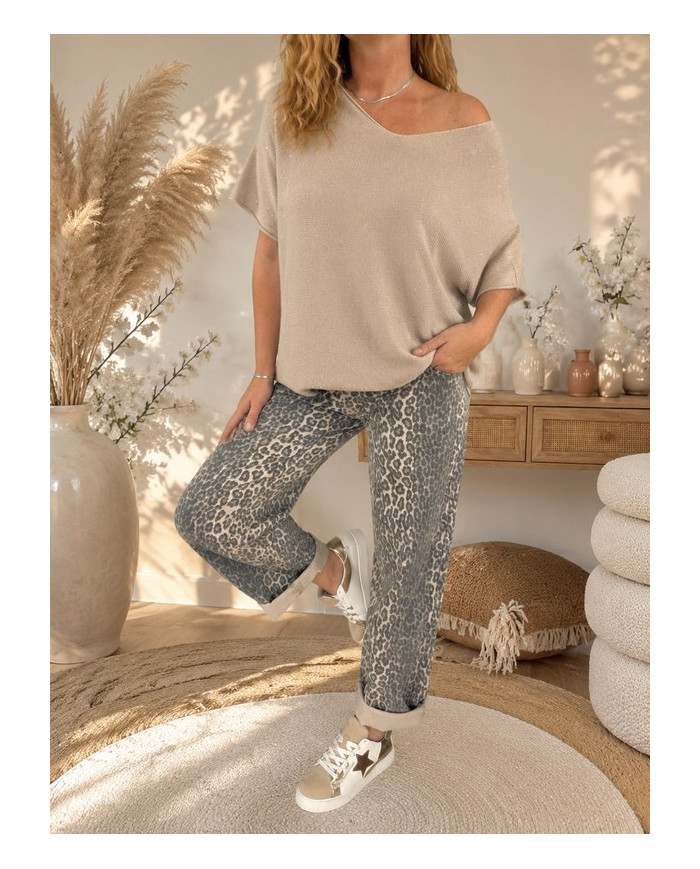 Pull cape beige & petites paillettes