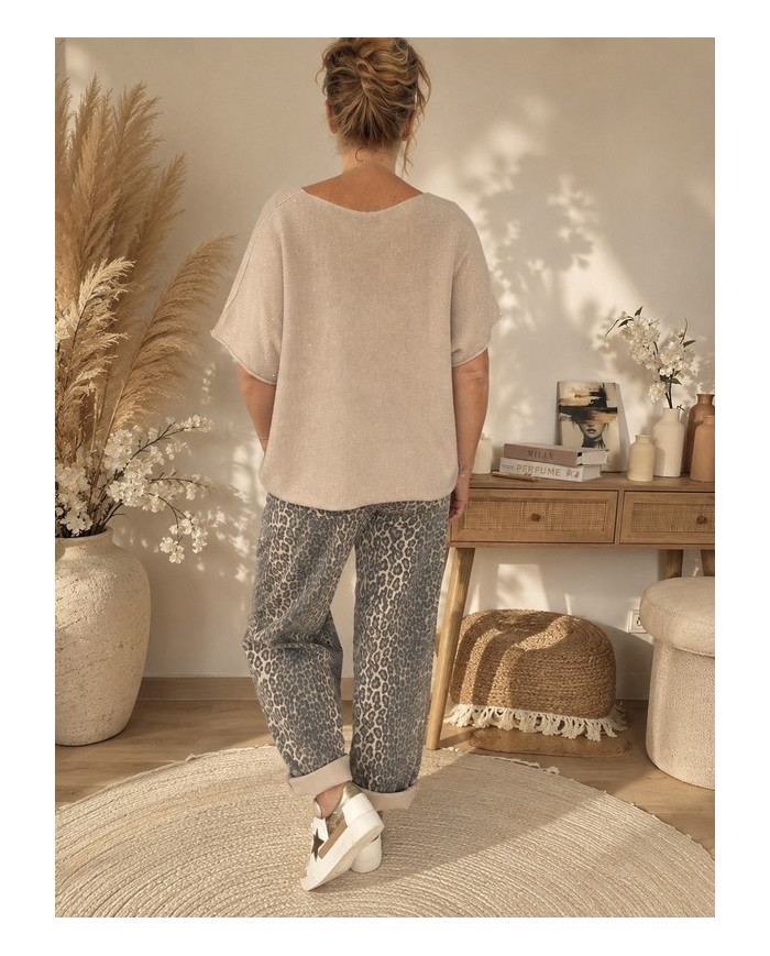 Pull cape beige & petites paillettes