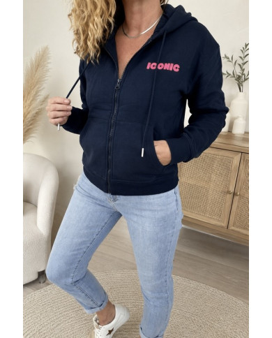 Sweat zippé à capuche bleu marine "Iconic"