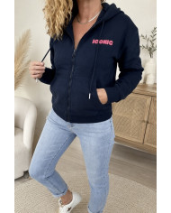 Sweat zippé à capuche bleu marine "Iconic"
