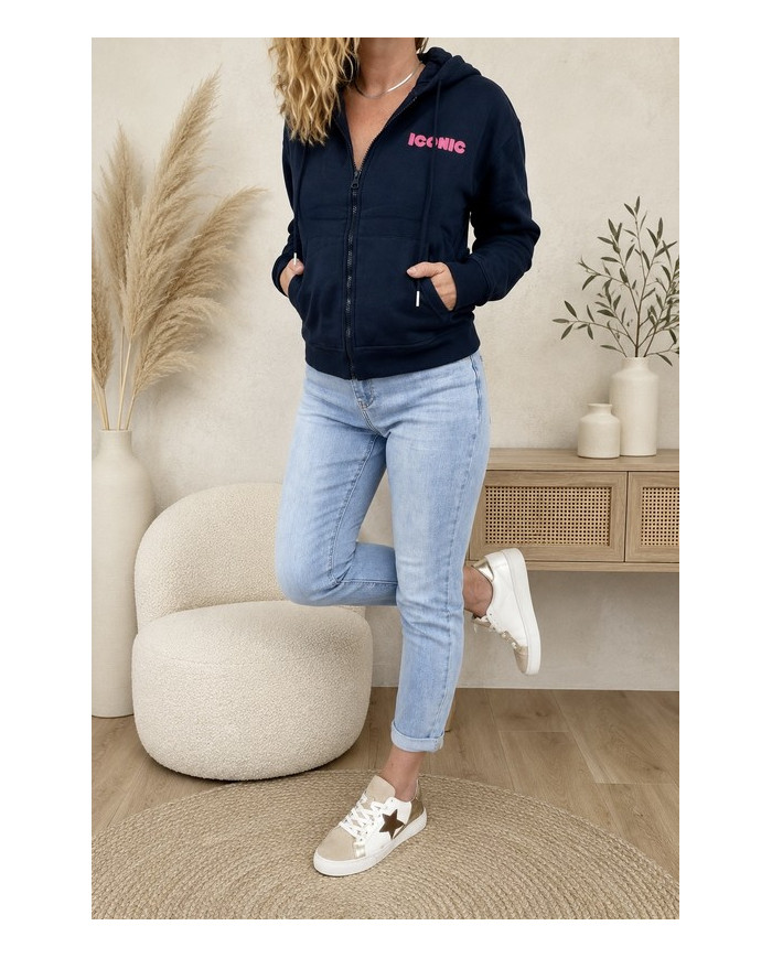 Sweat zippé à capuche bleu marine "Iconic"