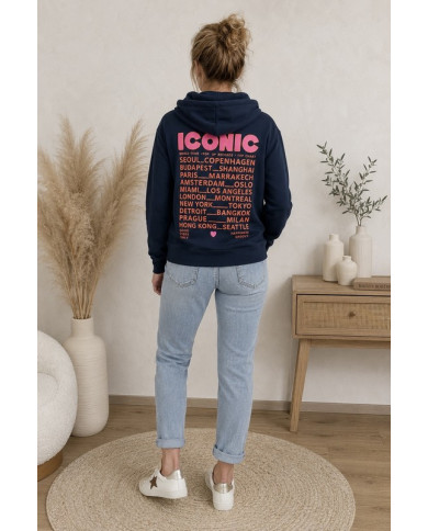 Sweat zippé à capuche bleu marine "Iconic"
