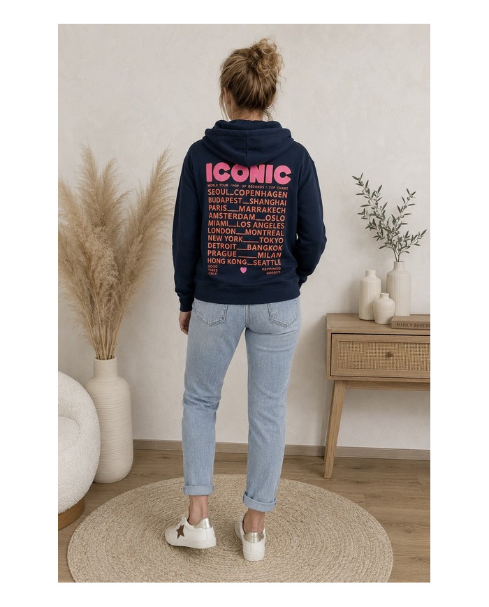 Sweat zippé à capuche bleu marine "Iconic"