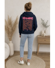 Sweat zippé à capuche bleu marine "Iconic"