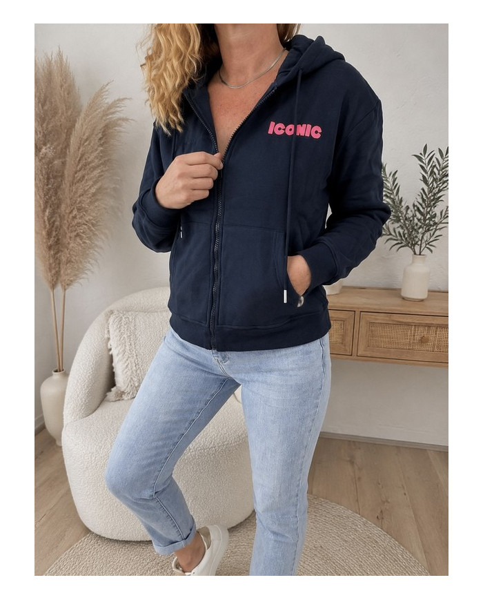 Sweat zippé à capuche bleu marine "Iconic"