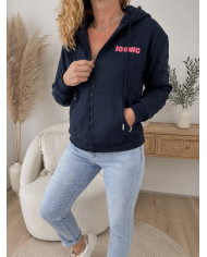Sweat zippé à capuche bleu marine "Iconic"