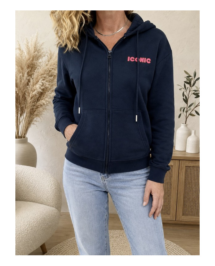 Sweat zippé à capuche bleu marine "Iconic"