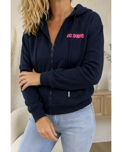 Sweat zippé à capuche bleu marine "Iconic"