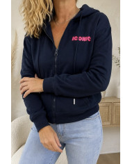 Sweat zippé à capuche bleu marine "Iconic"