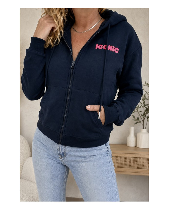 Sweat zippé à capuche bleu marine "Iconic"