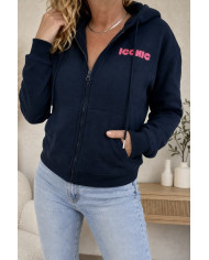 Sweat zippé à capuche bleu marine "Iconic"
