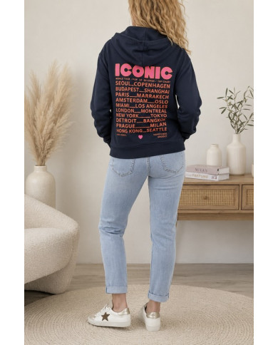 Sweat zippé à capuche bleu marine "Iconic"