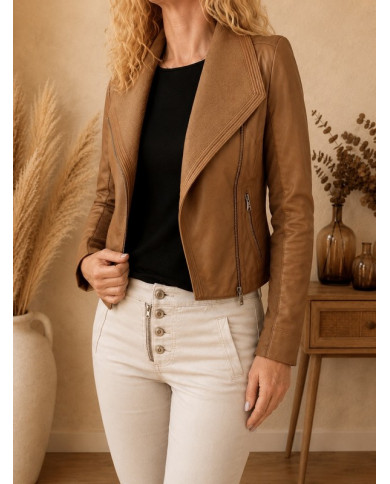 Veste en simili cuir marron camel