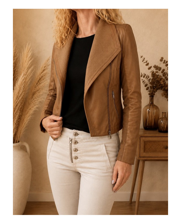 Veste en simili cuir marron camel