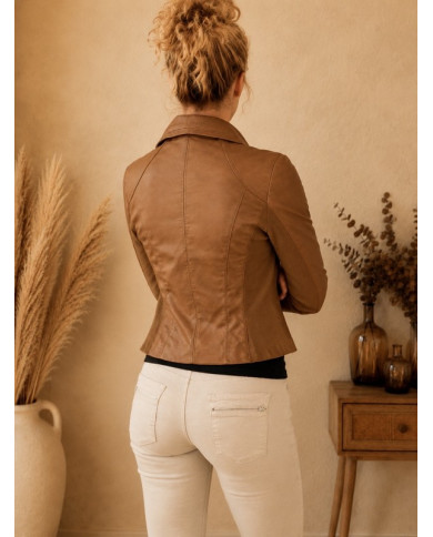 Veste en simili cuir marron camel