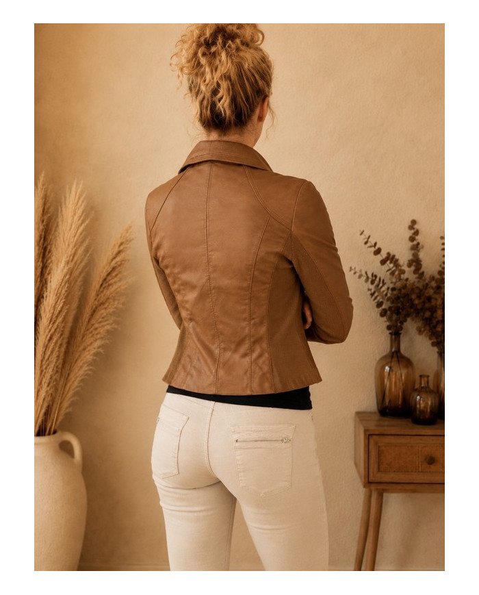 Veste en simili cuir marron camel