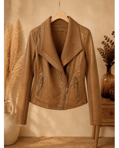 Veste en simili cuir marron camel