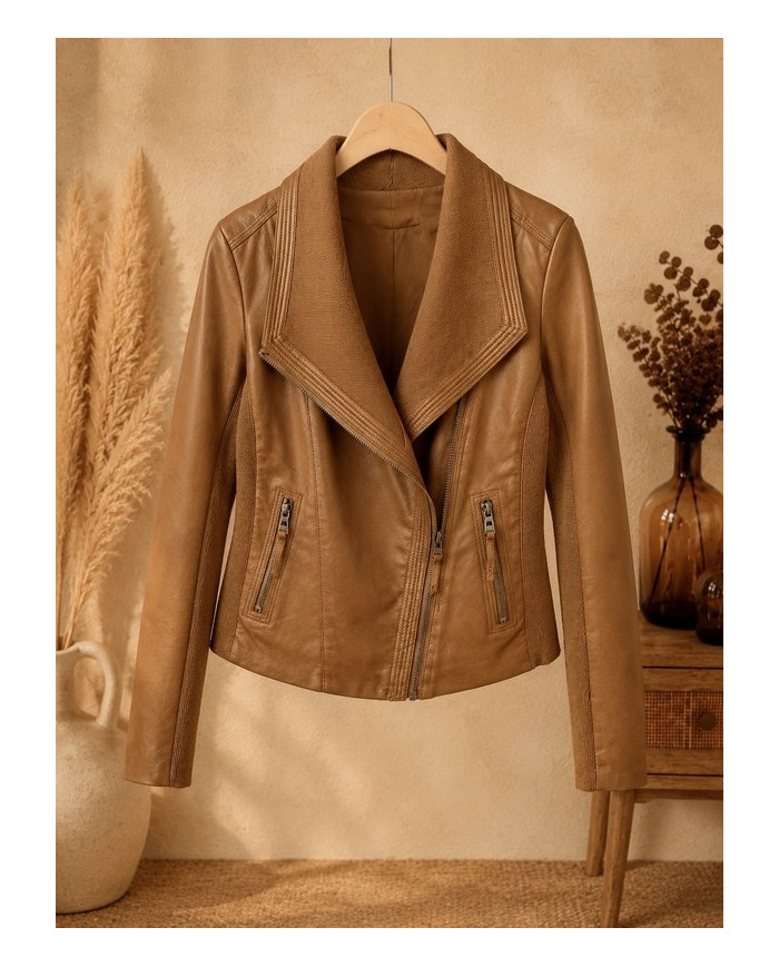 Veste en simili cuir marron camel