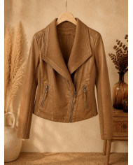 Veste en simili cuir marron camel